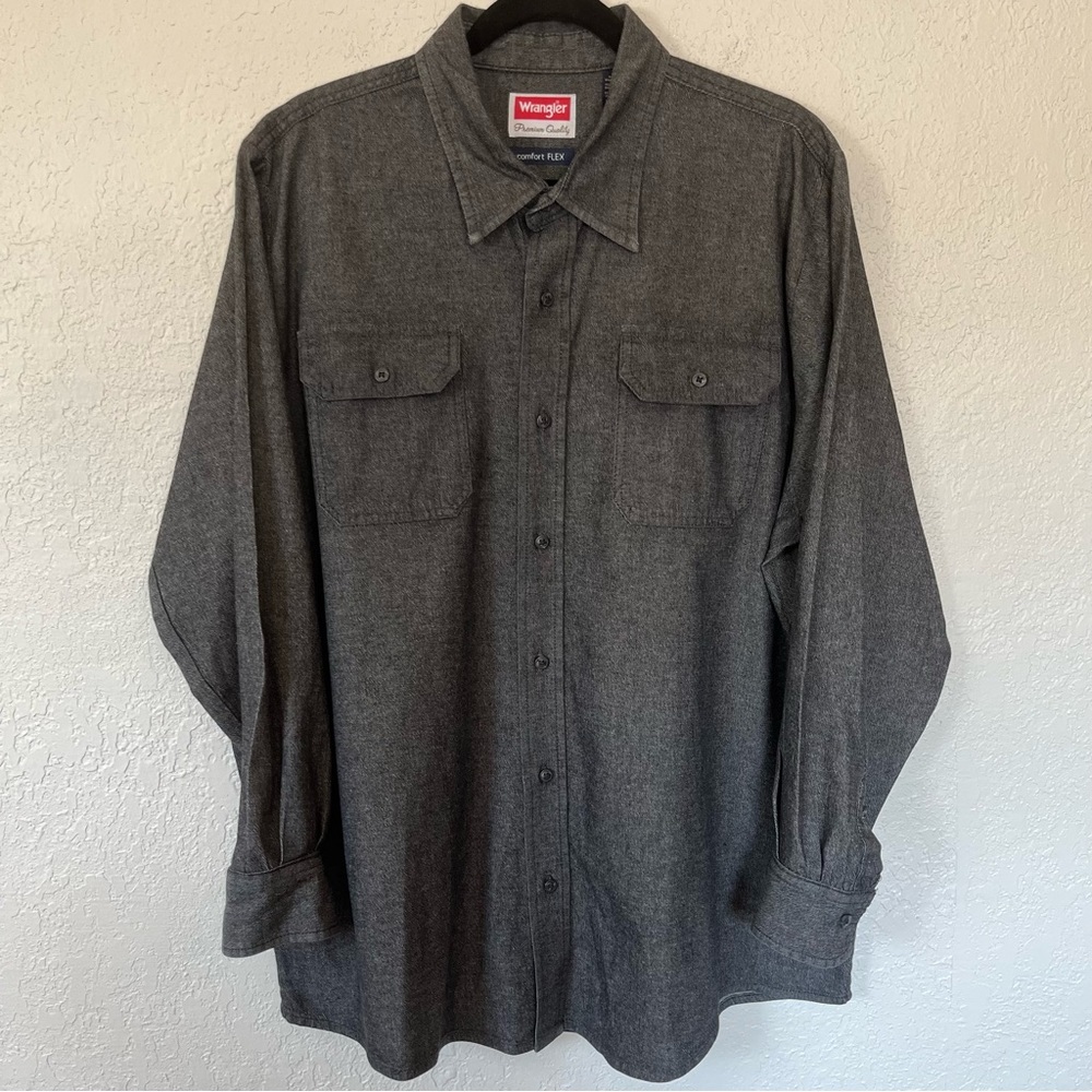 Men’s Wrangler Dark Gray Button up Long Sleeve Collar Shirt XL